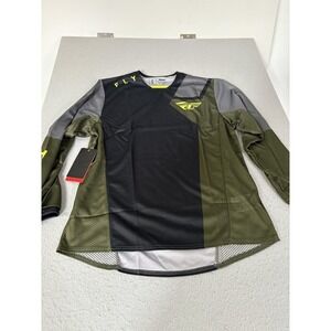 Fly Racing Kinetic Jet Jersey Mens Large Black Olive Green Hi-Vis MX Long Sleeve